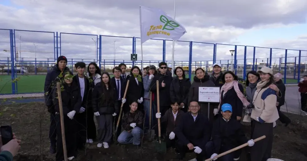 In Astana, Bank Employees Plant Over 100 Trees at Two Schools as Part of 'Clean Kazakhstan' Initiative