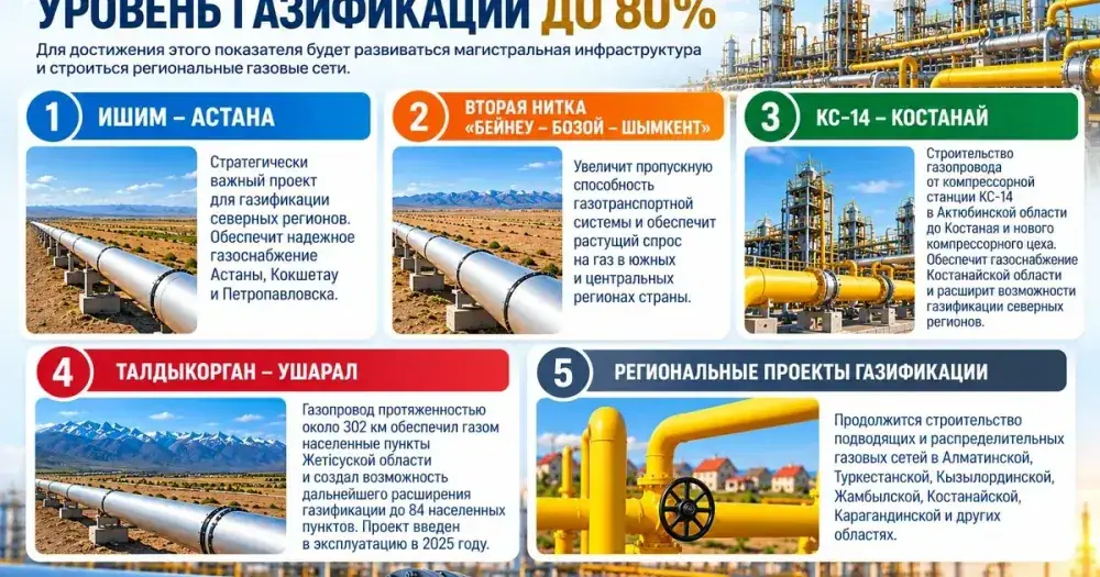 В Казахстане планируют увеличить уровень газификации до 80%