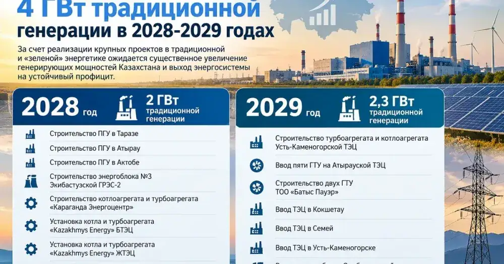 В Казахстане введут 4 ГВт традиционной генерации в 2028-2029 годах