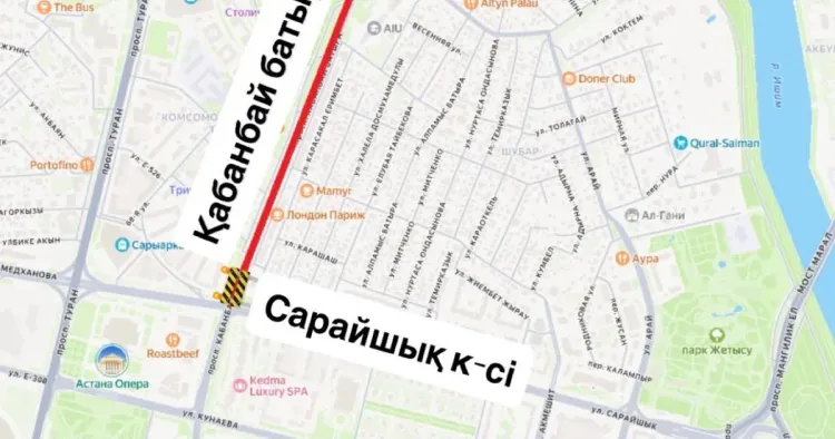 В Астане проспект Кабанбай батыра частично закроют из-за ремонтных работ