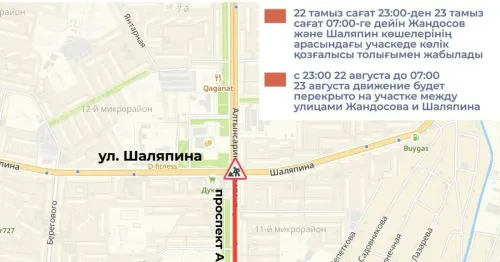 В Алматы в связи с ремонтом на время перекроют участок проспекта Алтынсарина